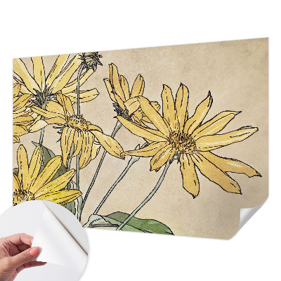 Autocolante de parede fotográfico com desenho de flores em aquarela