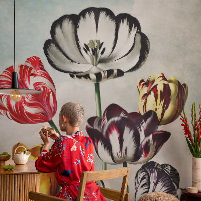 Papel de parede autocolante Tulipas coloridas
