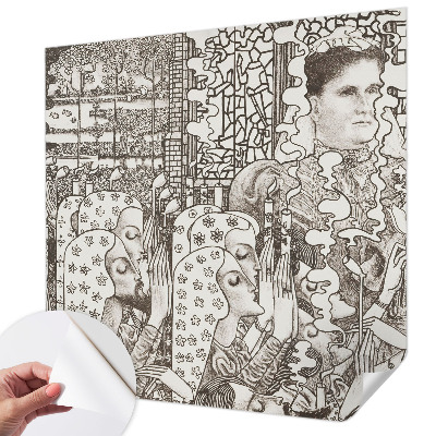 Papel de parede 3D com estampas de retratos florais