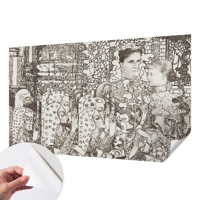 Papel de parede 3D com estampas de retratos florais