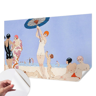 Papel de parede infantil com estampa de praia em estilo retrô