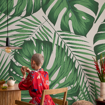 Papel de parede autocolante para sala Folhas tropicais