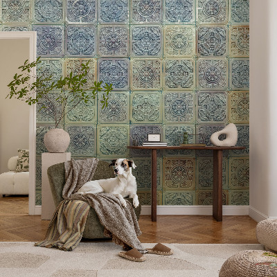 Papel de parede infantil com padrão de azulejos geométricos