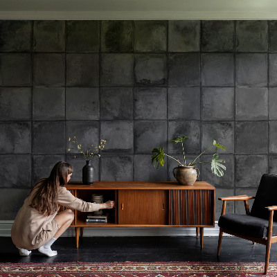 Papel de parede autocolante para sala Azulejos cinza