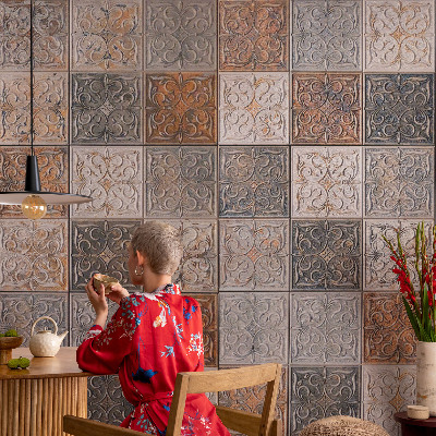 Papel de parede autocolante para quarto com estampa de azulejos ornamentais