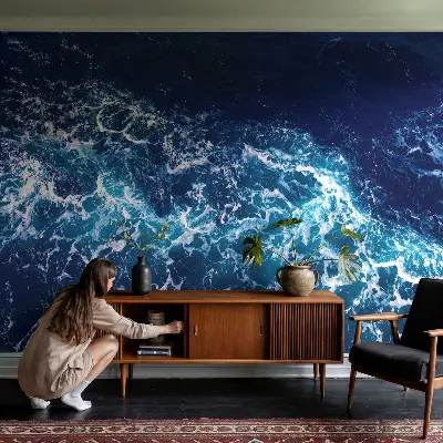 Papel de parede autocolante para quarto com estampa de ondas do mar