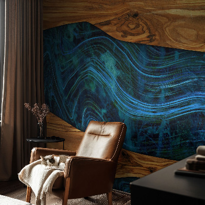 Papel de parede 3D Madeira azul