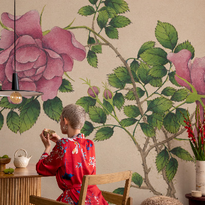 Papel de parede autocolante com estampa de rosas românticas