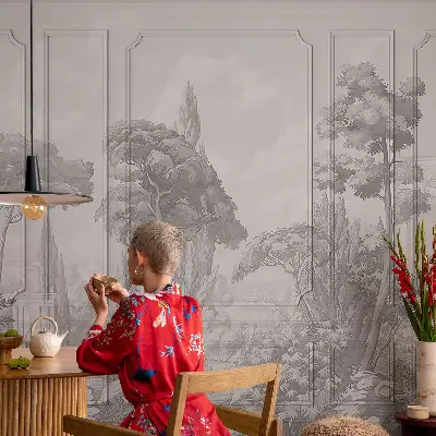 Papel de parede infantil com tema de natureza e elementos atmosféricos