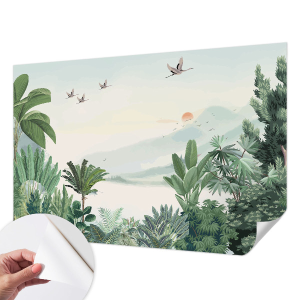 Papel de parede autocolante para sala oásis tropical