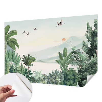 Papel de parede autocolante para sala com estampa de oásis tropical