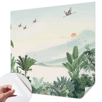 Papel de parede autocolante para sala oásis tropical