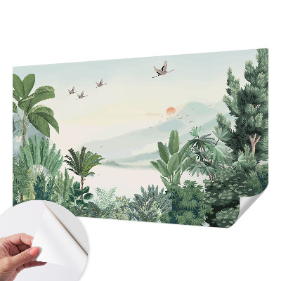 Papel de parede autocolante para sala oásis tropical