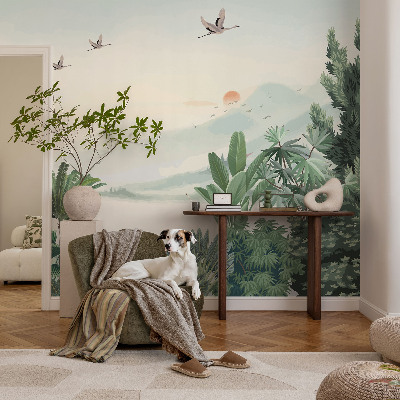 Papel de parede autocolante para sala oásis tropical