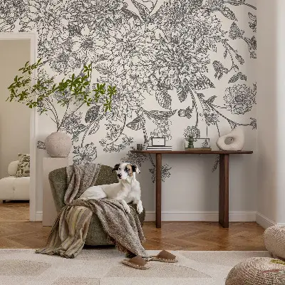 Papel de parede autocolante para quarto com estampa floral