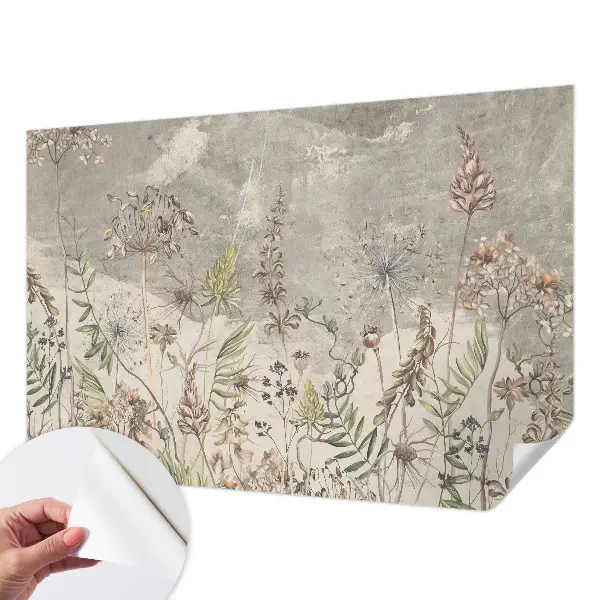 Papel de parede infantil com estampa de plantas silvestres