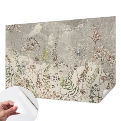 Papel de parede infantil com estampa de plantas silvestres