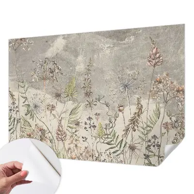 Papel de parede infantil com estampa de plantas silvestres