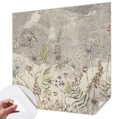 Papel de parede infantil com estampa de plantas silvestres