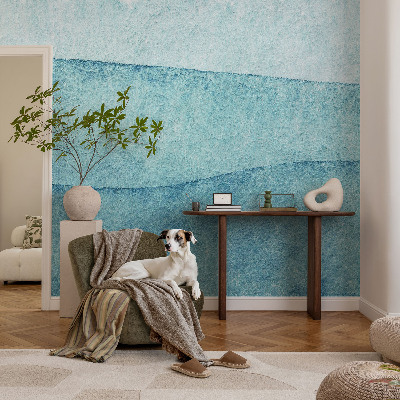 Papel de parede 3D com padrão de ondas azuis
