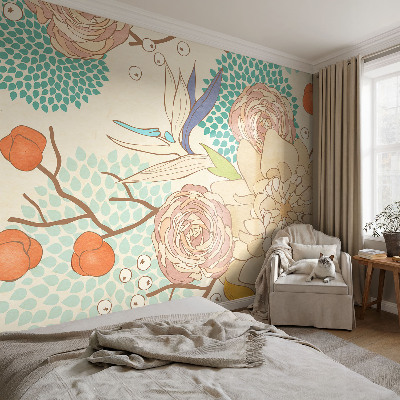 Papel de parede autocolante para sala Fantasia floral