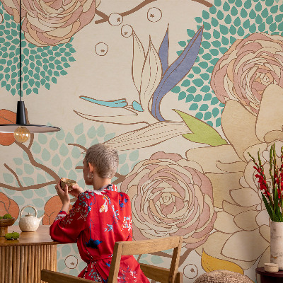 Papel de parede autocolante para sala Fantasia floral