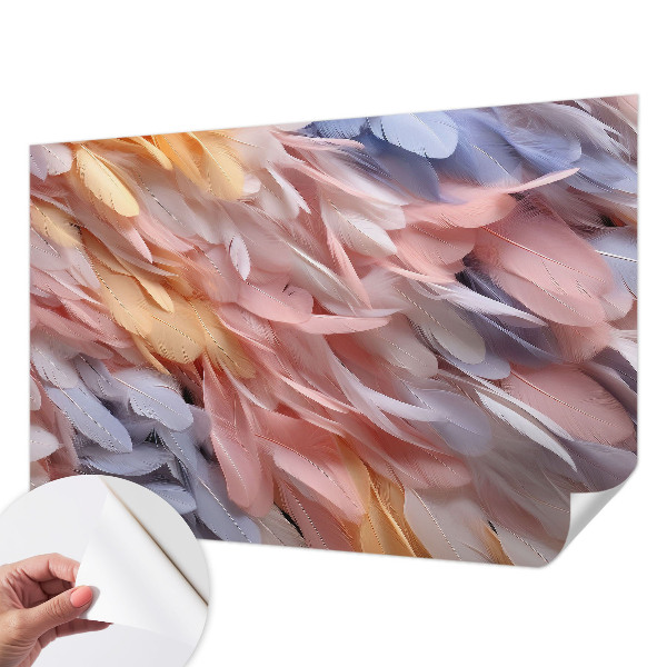 Papel de parede autocolante para quarto Penas em tons pastel