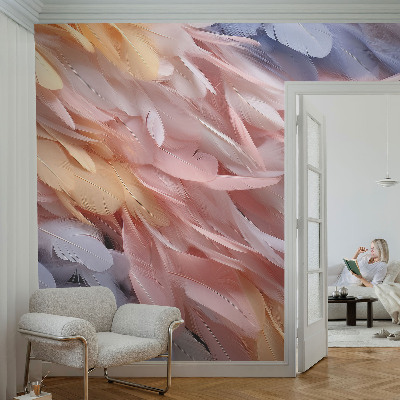 Papel de parede autocolante para quarto Penas em tons pastel