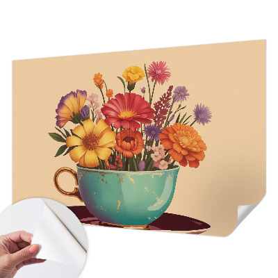 Papel de parede autocolante para sala com estampa de um buquê colorido