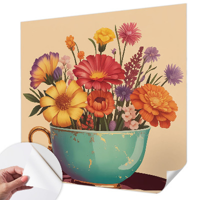 Papel de parede autocolante para sala com estampa de um buquê colorido