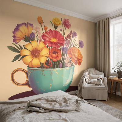 Papel de parede autocolante para sala com estampa de um buquê colorido