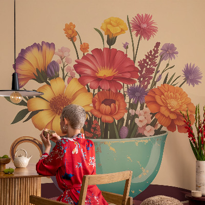 Papel de parede autocolante para sala com estampa de um buquê colorido