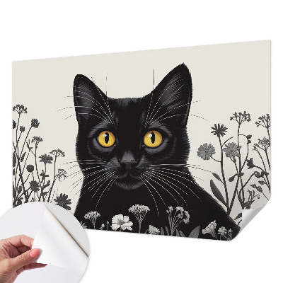 Papel de parede autocolante para quarto com estampa de flores e gatos