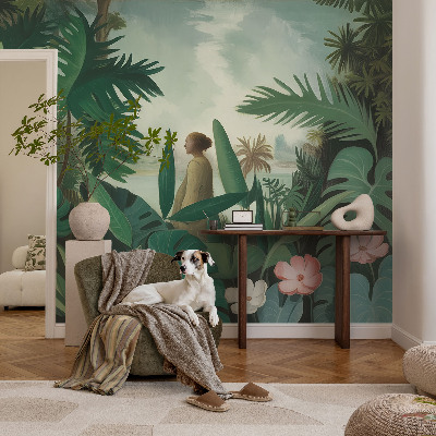 Papel de parede autocolante para sala Selva exótica