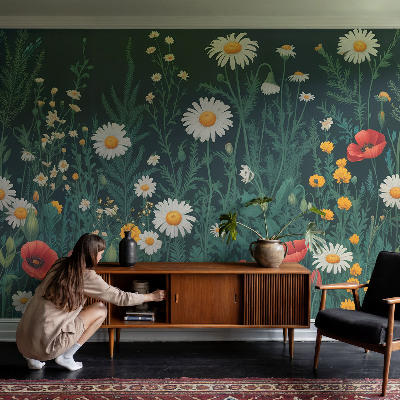 Papel de parede 3D com estampa de flores silvestres