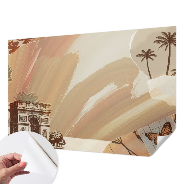 Papel de parede autocolante para sala com estampa de viagem exótica
