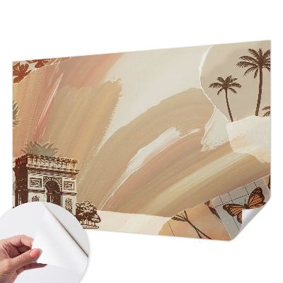Papel de parede autocolante para sala com estampa de viagem exótica