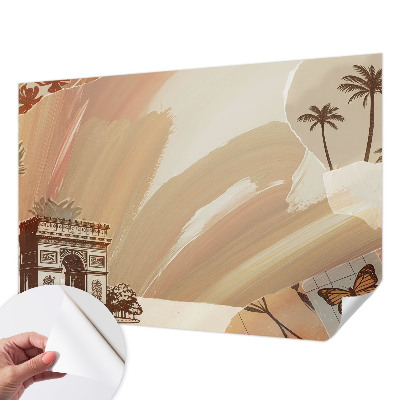 Papel de parede autocolante para sala com estampa de viagem exótica
