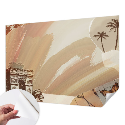 Papel de parede autocolante para sala com estampa de viagem exótica