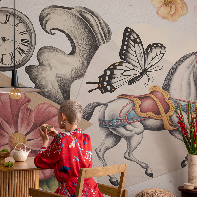 Papel de parede autocolante para quarto Flores vintage