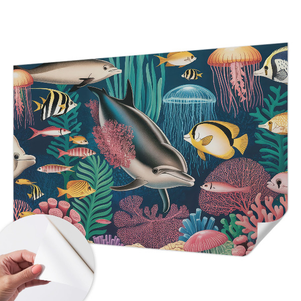Papel de parede autocolante com estampa de fauna subaquática