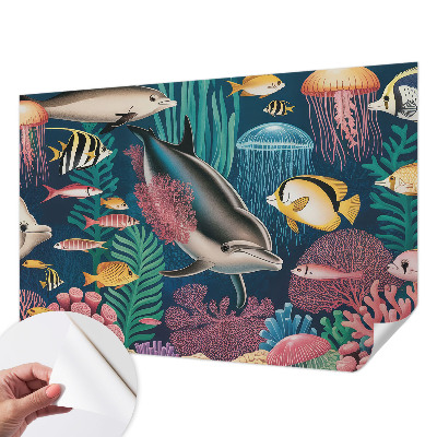 Papel de parede autocolante com estampa de fauna subaquática
