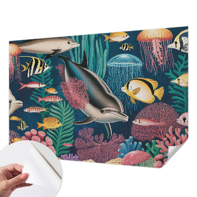 Papel de parede autocolante com estampa de fauna subaquática