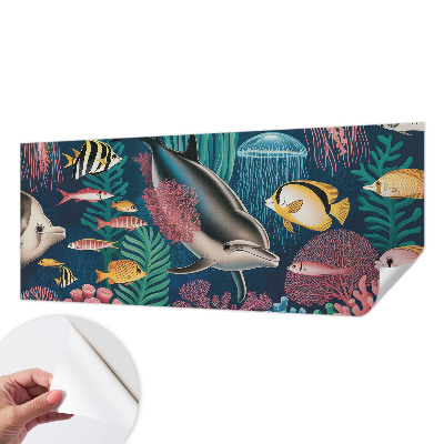Papel de parede autocolante com estampa de fauna subaquática