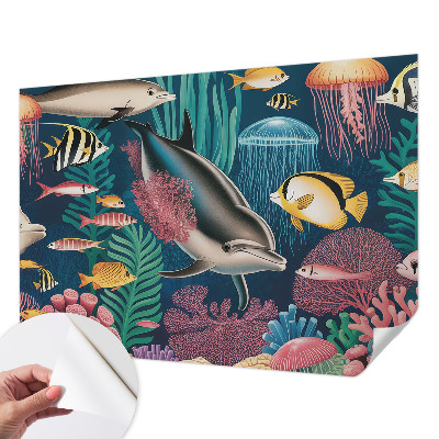 Papel de parede autocolante com estampa de fauna subaquática