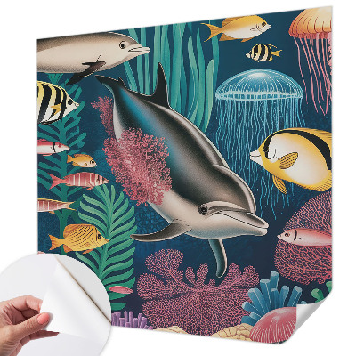 Papel de parede autocolante com estampa de fauna subaquática