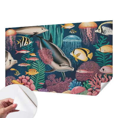 Papel de parede autocolante com estampa de fauna subaquática