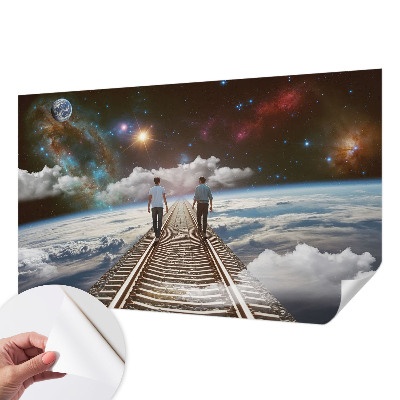 Papel de parede autocolante para quarto com estampa de viagem espacial