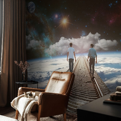 Papel de parede autocolante para quarto com estampa de viagem espacial