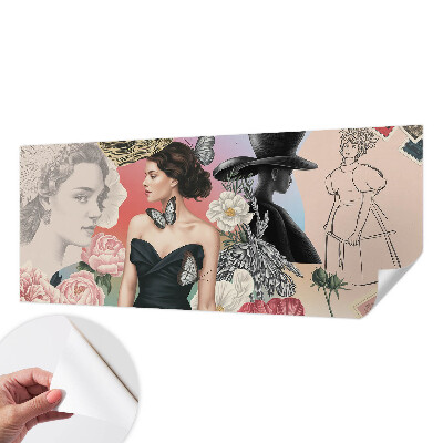 Papel de parede 3D com estampa de flores e retratos